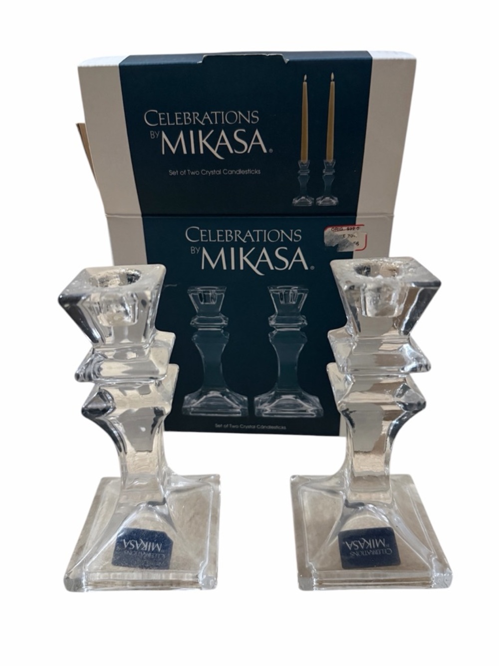Mikasa Clear Crystal Geometric Candlestick Pair
